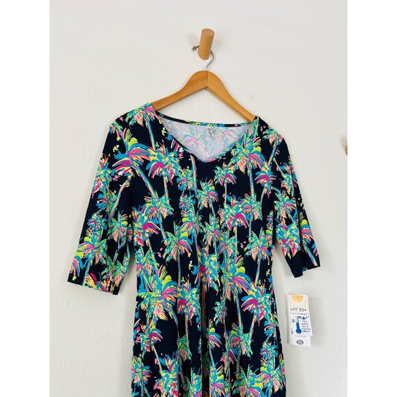 Lulu B Women's Sz XS 3/4 Sleeve Ruffle Bottom Dress Navy Palm - Picture 3 of 12